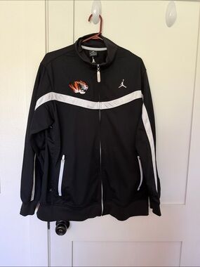 Jordan Black Track Jacket with White Trim and Orange Tiger Patch